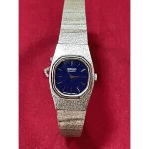 Seiko Watch Women 18mm Blue Dial Silver Tone Rectangle 2320-5159 Parts Repair !!